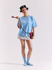Powder Blue Loose Fit Cropped T-Shirt
